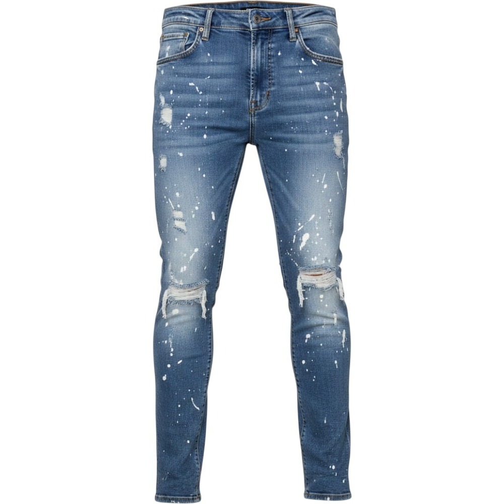 Crysp Denim Mens Size 28 Blue Paint Splatter Distressed Straight Leg Urban Jeans